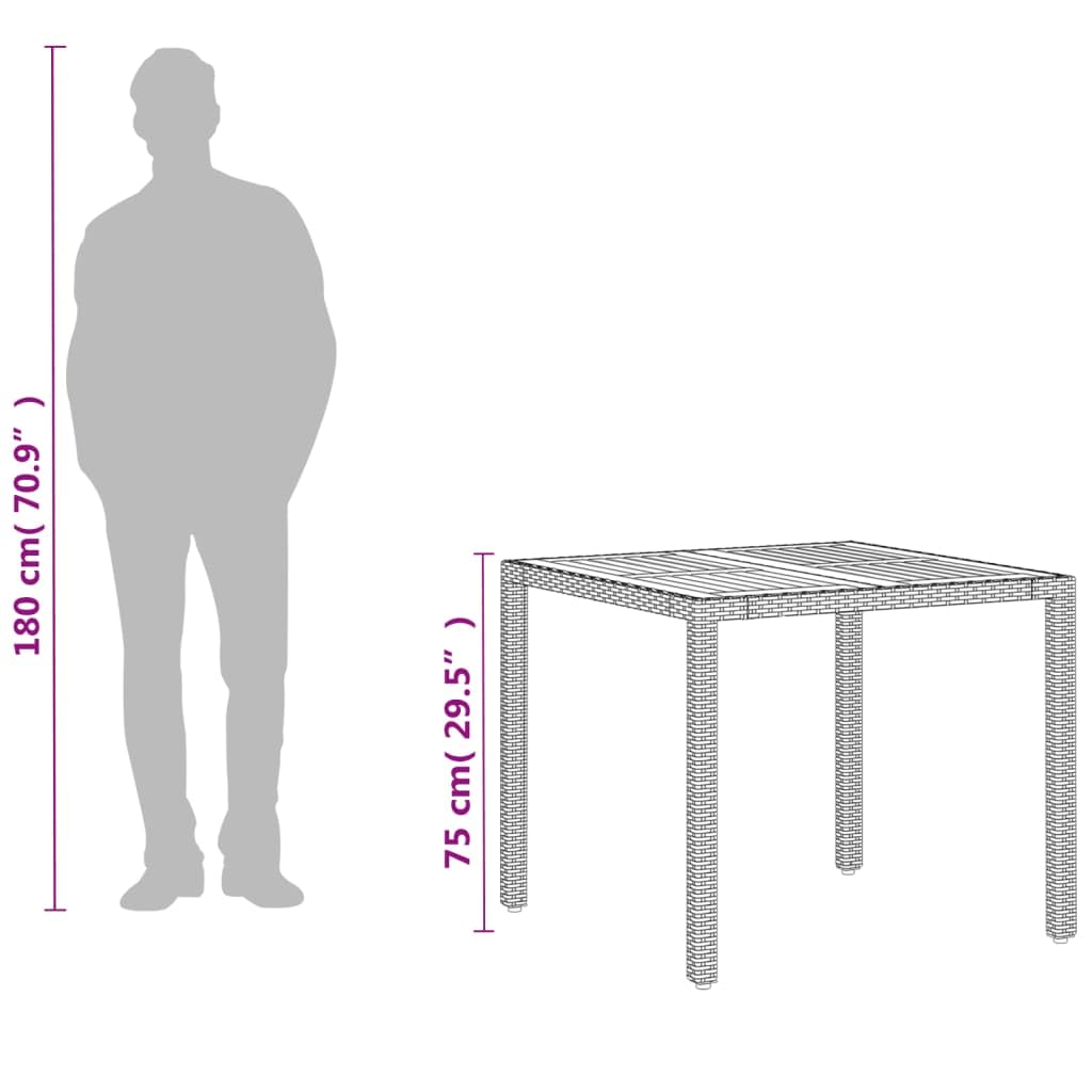 Stół ogrodowy, beżowy, 90 x 90 x 75 cm, polirattan, drewno akacjowe, stół balkonowy, taras, stół outdoorowy, odporny na warunki atmosferyczne, stabilny