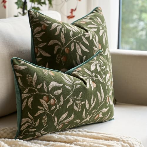 Image of Alerfa Green Floral Throw Pillow Cover 20 x 20 Inch Sqaure Luxury Decorative Pillow Cover for Couch Living Room Bedroom