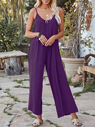 STOLKISS Women Casual Jumpsuits Summer Sleeveless Loose Jumpsuit Shoulder Strap Adjustable Long Pants Rompers with Pockets (Purple, XX-Large) — view 4
