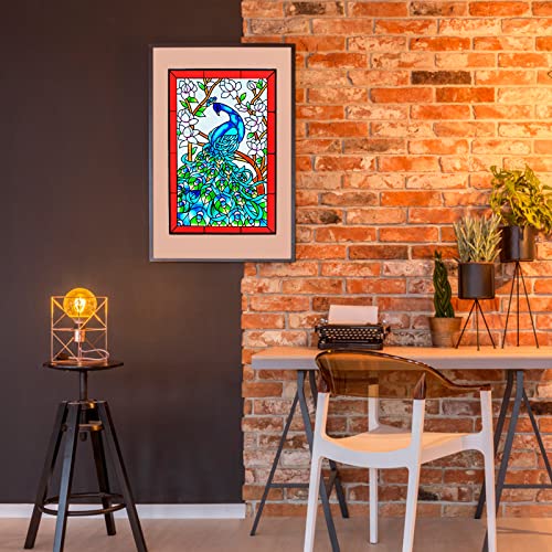 Vewogarden W10 Xh15 Peacock Art Glass Suncatcher Hand Painted Stained Glass Panel Hangings Window Decor With Chain #TOP4