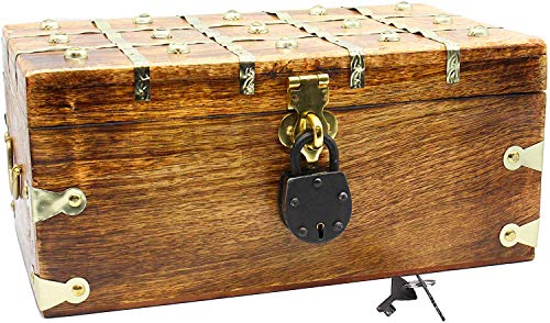 WPB Wood Treasure Chest Storage Trunk 14"x8"x6" Decorative Box Rustic Wedding Card Antique