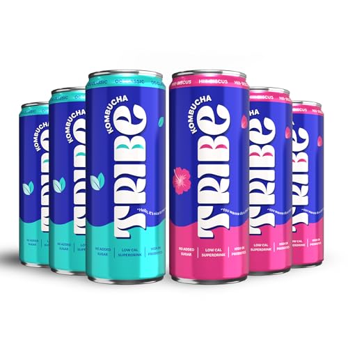 Image of Tribe Kombucha Probiotic Super Drink | Supports Gut Health | Gluten-Free | Naturally Fermented | Super Refreshing | Gut Friendly | Improves Blood Sugar | Antioxidant and Hydration | No Added Sugar | 250 ML X 6 (OG CLASSIC + HIIIBISCUS)