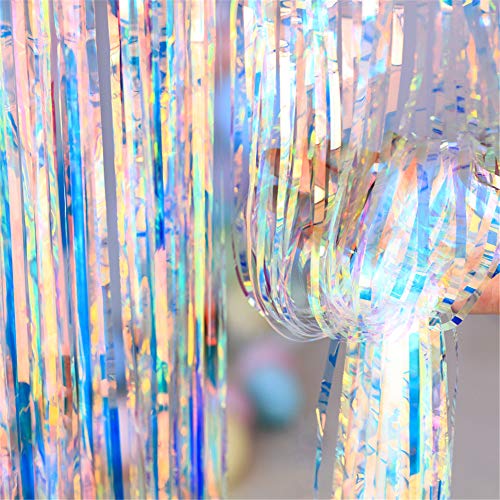 Asunflower Metallic Foil Fringe 6.5Ft Iridescent Fringe Holidays Party Photo Backdrop Multicolor Curtain Door Streamers #TOP1