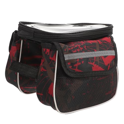 Hemobllo Bolsa para Sillín de Bicicleta Camuflaje Rojo con Funda Bolsa de Cuadro Resistente Oxford y TPU para Guardar Teléfono Dinero y Llaves Manillar