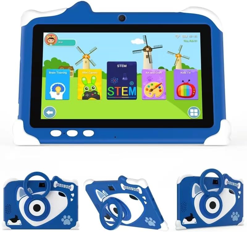 Aheadthink Kids Tablet for Boys and Girls, 7 Inch Toddler Tablet 4GB + 32GB Android 12 Kids Tablet, Parental Control Mode Education, Bumper Protective Case, Games, Kids Tablet.