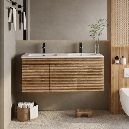 eclife 48" Floating Bathroom Vanity with Sink Combo Mid-Century Wall