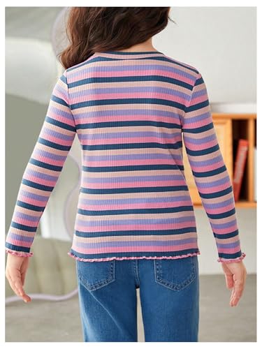 WDIRARA Toddler Girl's Striped Long Sleeve T Shirt Floral Patched Crewneck Tee Top2