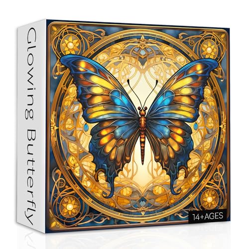 Vintage Butterfly Puzzles for Adults 1000 Pieces, Stained Glass Butterflies Jigsaw Puzzles, Retro Animal Challenging Puzzle as Butterfly Decor