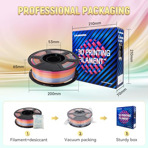 Image of FLASHFORGE Silk PLA Gradient Rainbow Candy, Multicolored Color Change Rainbow 3D Printing Filament, Light Purple Green Yellow Pink Shiny Fast Color-Changing Each 8M Gradually, Ultra-High Glossiness
