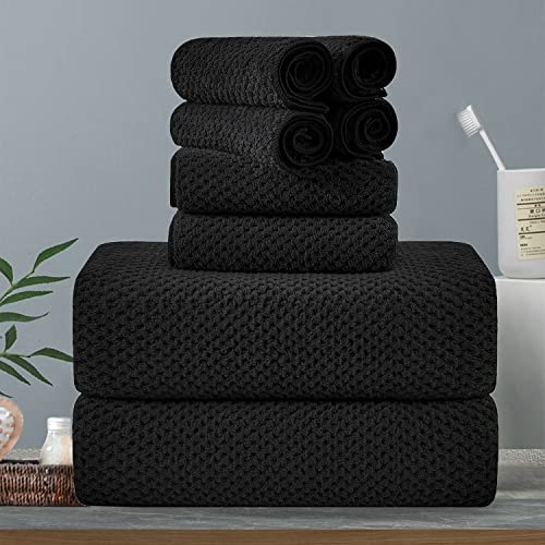 8-Piece Black Bath Towels Set,2 Oversized Large Bath Towels Sheet,2 Hand Towels And 4 Washcloths - 600 Gsm Soft Luxury Towel Set,Highly Absorbent Quick Dry Towel Collection For Bathroom,Hotel And Spa #TOP9
