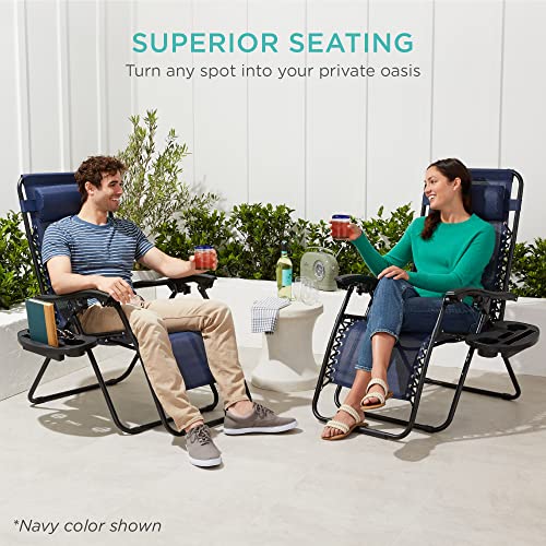 Best Choice Products SKY3243 Set Of 2 Adjustable Steel Mesh Zero Gravity Lounge Chair Recliners W/Pillows And Cup Holder Trays thumb #6