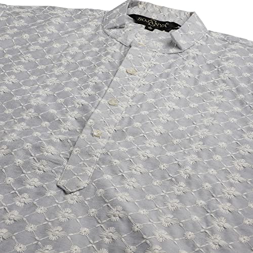 Image of SOJANYA (Since 1958 Men's Silk Blend Light Green Kurta & Nehrujacket with White Pyjama Combo