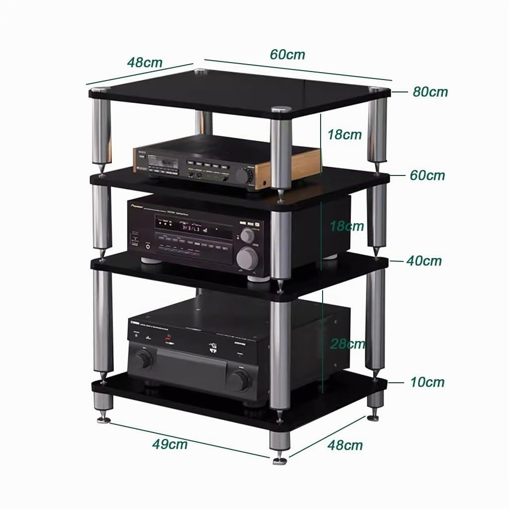 Cabinet Audio HIFI Supporto Per Lettori Di Dischi HIFI A 2/3/4 Piani Rack E Supporti HiFi Armadio Rack Audio Scaffale AV Tavolo TV Per Amplificatore/tavolino/sky Box/stampante(Black,60*48*76c