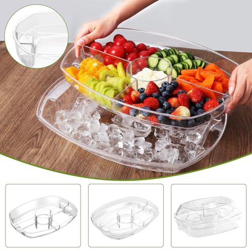 Fruit Ice Serving Tray, Chilled Veggie Tray, Shrimp Cocktail Serving Dish, Appetizer Serving Platter for Parties, with Lid and 4 Compartments - Image 4