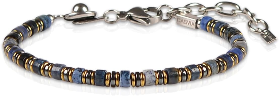 Handmade BlueVein Stone Hematite Bracelet for Men, Stainless Steel Adjustable Snap Clasp for Secure & Easy Wear, Calm & Resolve | Gift for Dad, Husband, Boyfriend