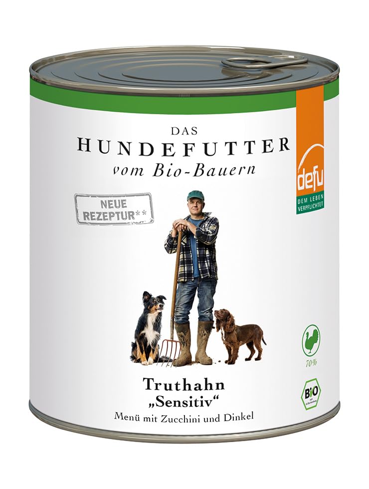 defu Hundefutter | 6 x 800 g | Bio Truthahn Sensitiv | Premium Bio Nassfutter Menü | Alleinfuttermittel für Hunde