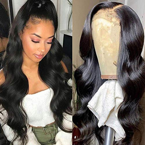 Larhali Ucrown Hair Body Wave 5x5 Transparent Lace Closure Wigs for Black Women Brazilian Unprocessed Virgin Human Hair Lace Front Wigs PrePlucked with Baby Hair 150% Density Natural Black (5x5,20in)