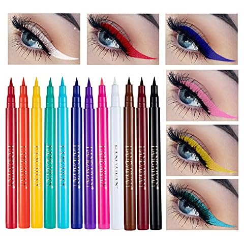 Gireatick 12PCS Matte Rainbow Colorful Liquid Eyeliner Set, 12 Colors Soft and Hyper Sharp Tip Brush Eyeliner, Waterproof High Pigmented Eyeliner Pen Set Cover