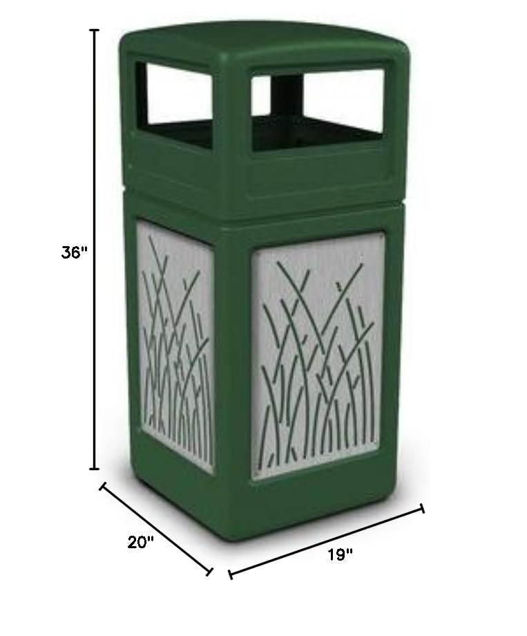 Miniatura 2 de Precision Series 42 galones contenedores de basura con tapa de cúpula y paneles de acero inoxidable Diseño de cañas Color verde bosque