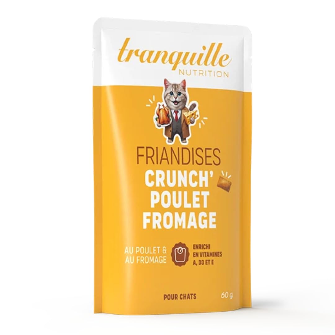 Tranquilo Golosinas Gato Crunch' Pollo Queso (40 x 60 g) | Vitaminas A D3 E Croqueta Gato | Snack Saludable y Sabroso Gatito y Gato Adulto | Ayuda a Fortalecer la Inmunidad & Huesos