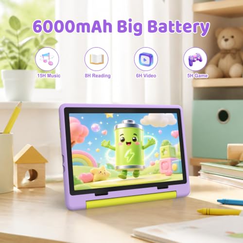 Image of Kids Tablet, Android 16 Tablet for Kids 10.1 inch with Google Play and Case, 24GB RAM 64GB ROM | 1TB Expandable, 6000mAh Battery Parental Control, Dual Camera WiFi 6, for Kids Study Gaming (Purple)