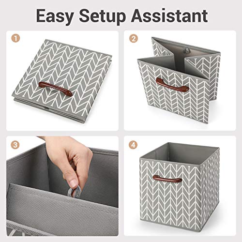 MaidMAX Fabric Storage Bins - Collapsible Organizer Cubes - Shelf Baskets Containers with Wooden Handles for Home Closet Bedroom Drawers Organizers Grey Branches, Set of 6, 10.5×10.5×11 inches - Thumbnail 4