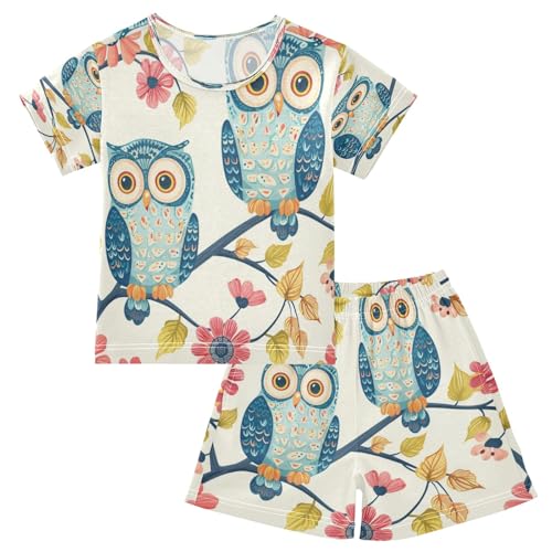 Owl(87) Kids Pjs Set Boys Girls Summer Short-Sleeve Sleepwear Pajamas 2PCS