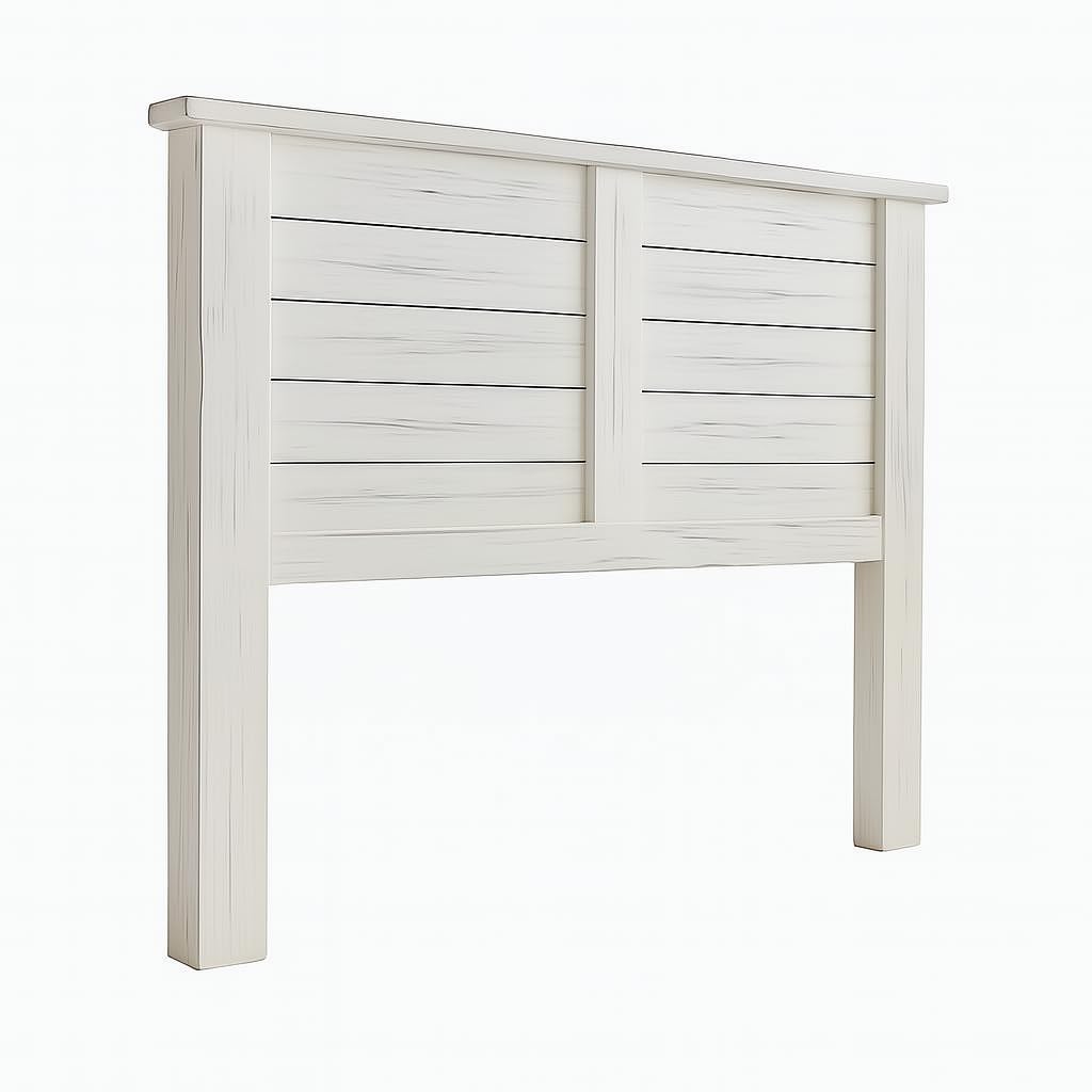 Cabecero Campero-Vintage para Cama de 150, Fabricado en Madera Maciza de Pino alistonada Acabado en Blanco Envejecido Totalmente Acabado