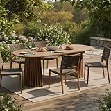 Christopher Knight Home 83' Oval Dining Table with Racetrack Top, Outdoor Acacia Wood Dining Table for 6-8, Large Garden Dining Furniture, Slatted Pedestal Outdoor Furniture, Light Brown