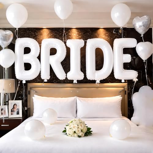 Froova 40 Inch White BRIDE Balloons Bachelorette Bridal Shower Large White Bride Letter Foil Aluminum Balloons Banner for Bride To Be Bachelorette Wedding Engagement Baby Shower Party Decorations