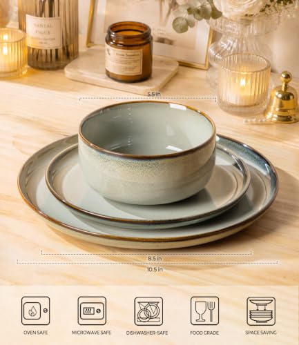 Image of TheTerra Ceramic Dinnerware Set for 4, 12-Piece Plates and Bowls Set