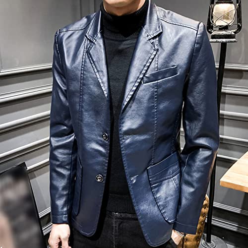 Faux Leather Blazer for Men Stylish 2 Button Moto Leather Suit Jacket Casual Regular Fit Business Sports Coat3
