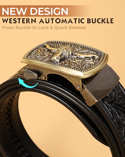 Image of BELTROAD Mens Ratchet Western Belt Leather Cowboy Belts for Men with Automatic Western Buckle Belt for Jeans Christmas Gifts