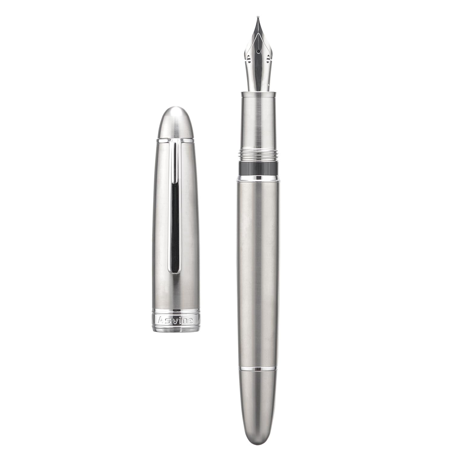 Asvine J16 Solid Titanium Fountain Pen, Jowo Flexible Fine Nib Piston Filling, Ink Window Design with Wrench and Pen Box