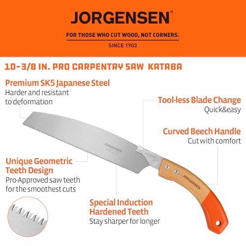 JORGENSEN Japanese Pull Saw Kataba, 10-3/8 Inch with Curved Handle, Premium SK5 Blade, 14 TPI Teeth, Woodworking Hand Saw for Hardwood & Softwood, Wood Trim - Image 3