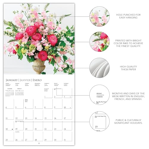 Graphique 2026 Garden Bouquets Wall Calendar | 12” x 12” | Thick Paper | Home & Office Organizer | Large Monthly Grid | 3 Languages & Marked Holidays | 4 Month Preview Page for 2027