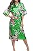 Produktbild Dolamen Damen Morgenmantel Kimono, glatte Satin Nachtwäsche Bademantel Robe mit Peacock und Blume Kimono Negligee Seidenrobe locker Schlafanzug, Langer Stil (XXX-Large, Dunkelgrün)