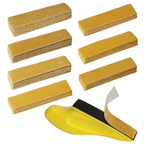 71 Pieces Micro Detail Sander Kit, GOH DODD 3.5” x 1” Mini Hand Sanding Block with Hook and Loop Sand Paper 60 100 150 220 320 600 800 Grit for Woodworking Tight Narrow Spaces