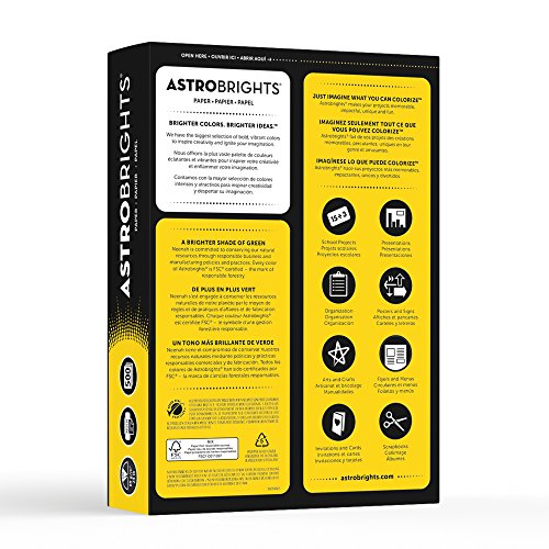 Image of Neenah Astrobrights Bright Color Paper, 8 1 /2in. x 11in., 24 Lb, FSC Certified, Solar Yellow, Ream Of 500 Sheets, 21538 (Pack of 5)