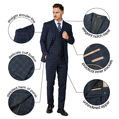 Antonio Uomo Men’s Plaid Suit Set – Slim Fit 3 Piece Blazer Jacket Vest Pants Formal Business Wedding Party Prom Dress Suits2