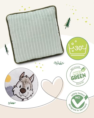 NICI Forest Friends Kinder Kissen Wolf Winny & Streifenhörnchen JoJo 25x25cm - Kleines Kuschelkissen flauschig, Für Mädchen, Jungen & Erwachsene – 49955