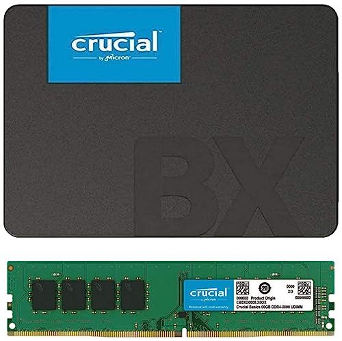 Image of Crucial BX500 240GB 3D NAND SATA 6.35 cm (2.5-inch) SSD (CT240BX500SSD1) & Basics 8GB DDR4 1.2v 2666Mhz CL19 UDIMM RAM Memory Module for Desktop, Green