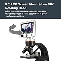 Vista 3 de Celestron – Microscopio digital LCD II – Pantalla de 3.5" – Cámara de 5MP – Aumento de 40x–1600x – Cabezal giratorio – Tarjeta SD incluida – Salida