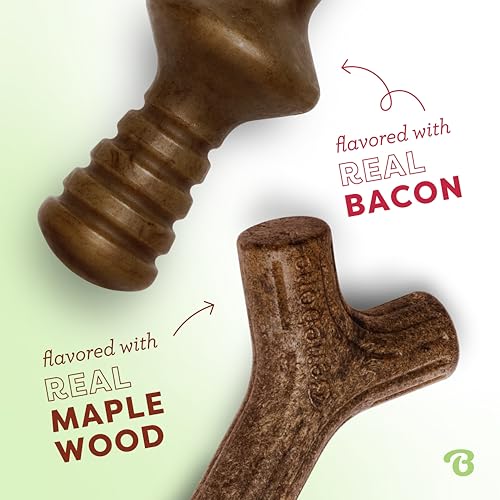Image of Benebone 2-Pack Maplestick /Zaggler Durable Dog Chew Toys, Real Bacon, Real Maplewood, Made in USA, Tiny, Extra Small, Brown