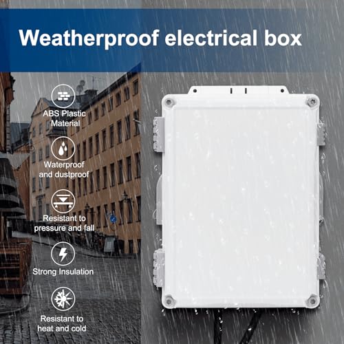 Image of Namunanee Outdoor Electrical Junction Box, ABS Water Resistant Enclosure with Internal Mounting Panel & Hinged Cover (12.6 inch H x 9.4 inch L x 5.7 inch W)