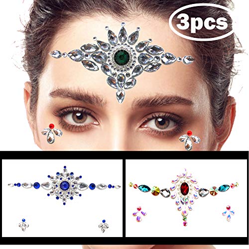 Zinspire Temporary Tattoos，Mermaid Crystals Face Gems Glitter,Rhinestone Rave Festival Jewels Stick，Bindi Stickers, Eyes Body， Music Festivals Gold Silver (B)…