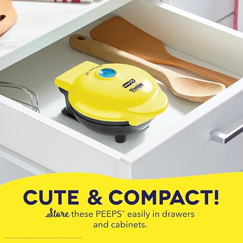 Dash &amp; PEEPS® Mini Waffle Maker- Mini Machine for Creative Homemade Treats – Nonstick Iron with Unique Print Design – Stylish Waffle Machine – Yellow Chick