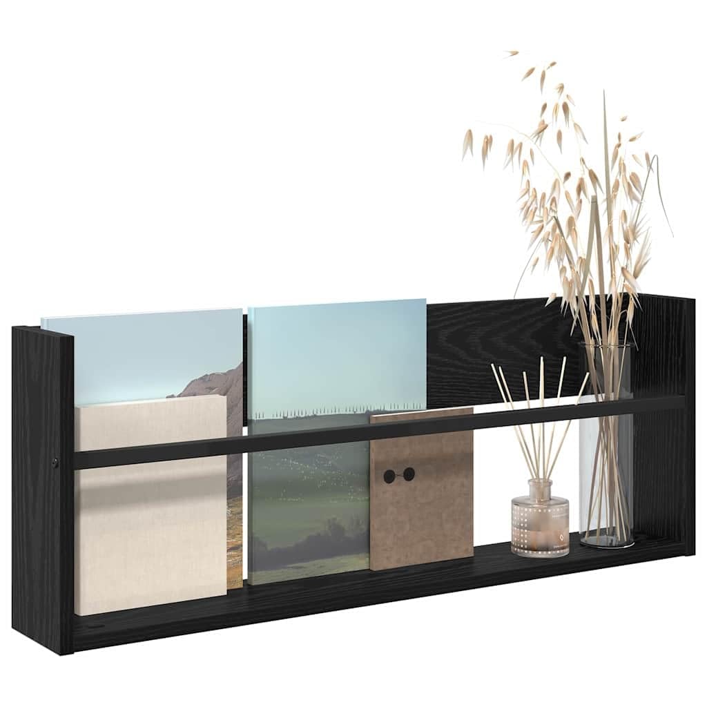 Wandmontiertes Zeitschriftenregal Schwarz Eichen-Optik 80 x 12 x 30 cm | Holzwerkstoff, Platzsparend, Pflegeleichte Oberfläche, Vielseitig für Büro und Wohnzimmer