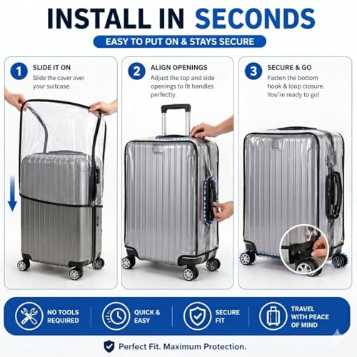Image of Transparent Luggage Cover for Traveling Bag & Suitcase - Dust, Water, Stain & Scratch Proof Trolley Protector with Velcro Lock & Lightweight Washable Material (Suitcase Not Included, Only Cover)