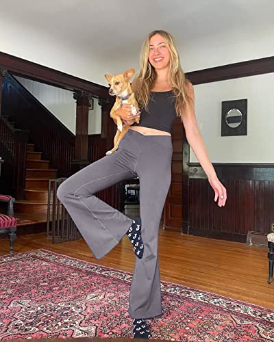 TNNZEET Black Flare Leggings for Women, Crossover Yoga Pants with Pockets Bootcut Flared Leggings